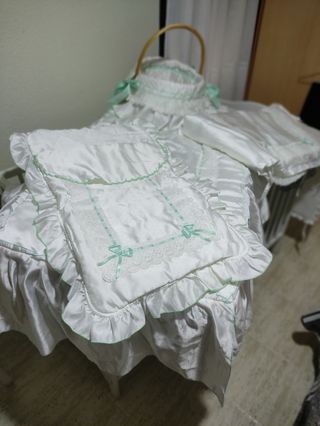 Colcha de cuna, saco carro, cesta aseo, ARTESANÍA