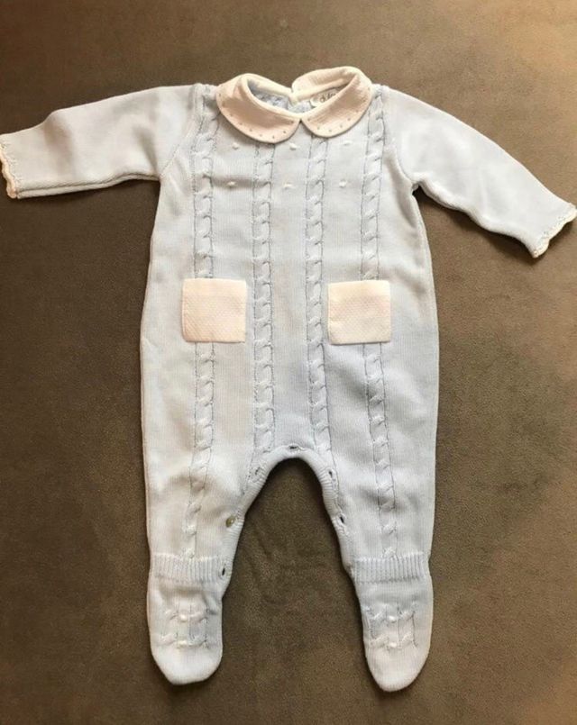 Pelele de tricot azul 1-3 meses
