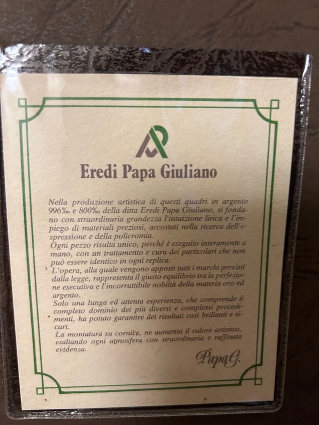 Quadro con bassorilievo in argento 996