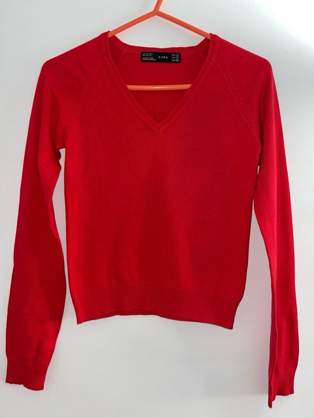 Jersey vestir rojo cuello pico