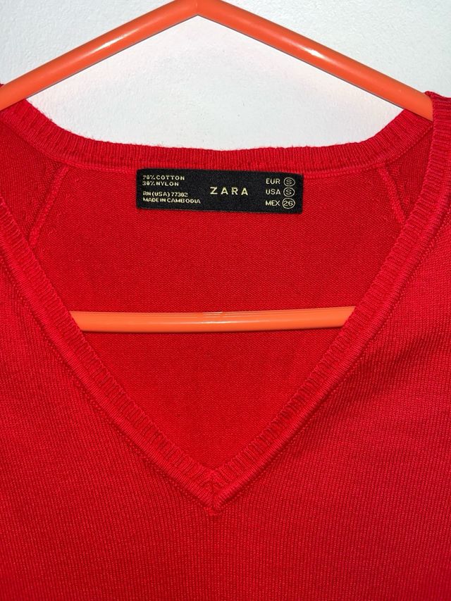 Jersey vestir rojo cuello pico