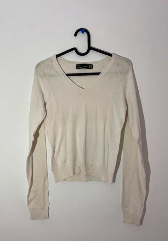 Jersey vestir cuello pico en blanco 