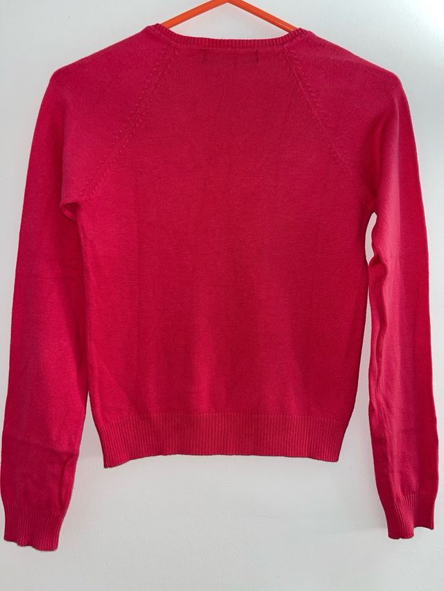 Jersey vestir cuello pico fucsia/ frambuesa