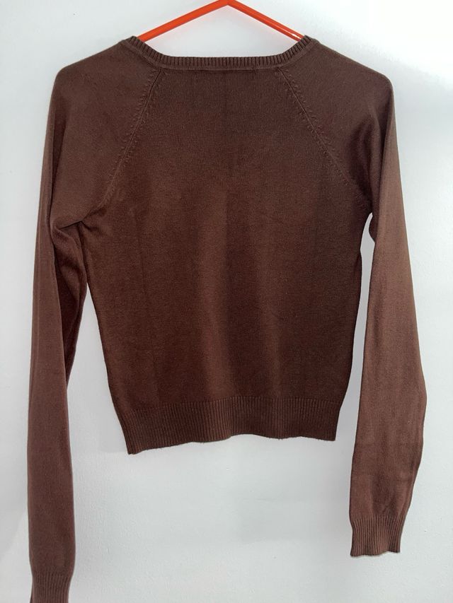 Jersey vestir cuello pico marrón