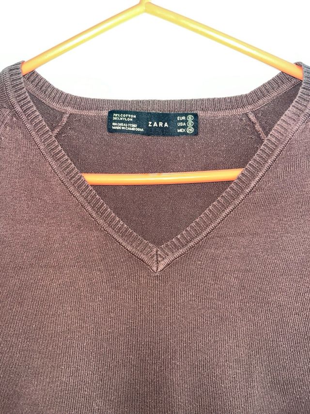 Jersey vestir cuello pico marrón