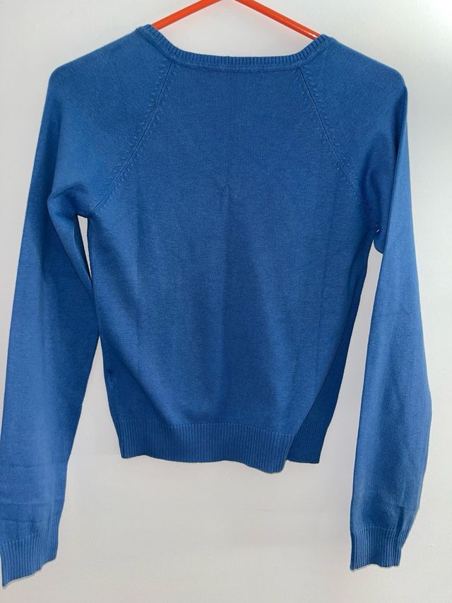 Jersey vestir cuello pico azul Zara