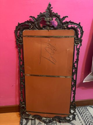 Precioso espejo antiguo de bronce color plata