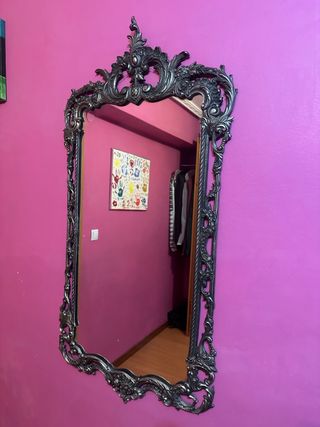 Precioso espejo antiguo de bronce color plata