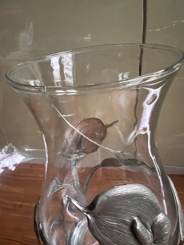 Florero, vidrio con base de estaño Pewter antiguo