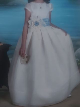 Vestido de Comunión niña con adorno azul