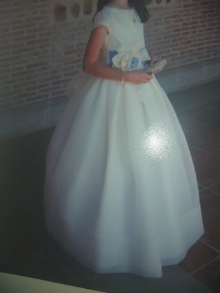 Vestido de Comunión niña con adorno azul