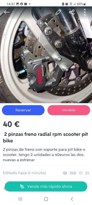 2 pinzas rpm pitbike con soportes