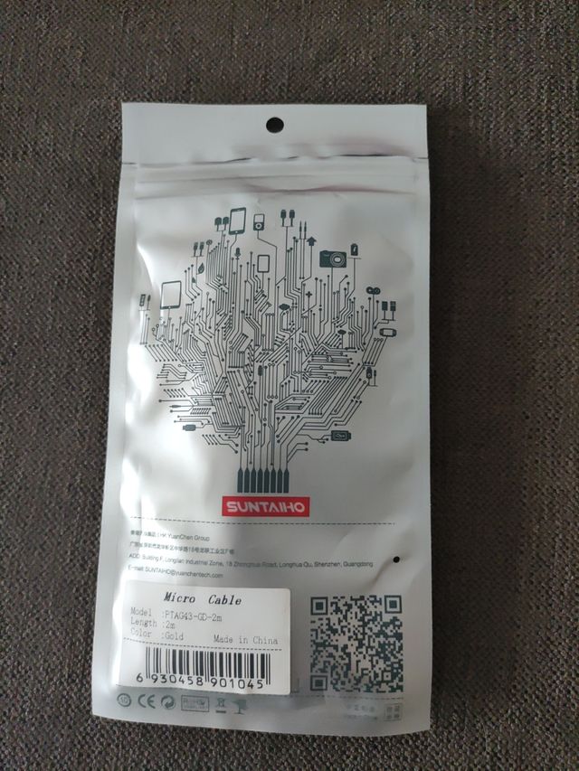 Cable micro USB dorado Suntaiho 2 metros