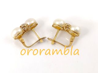 Pendientes oro 18k, perlas y circonitas