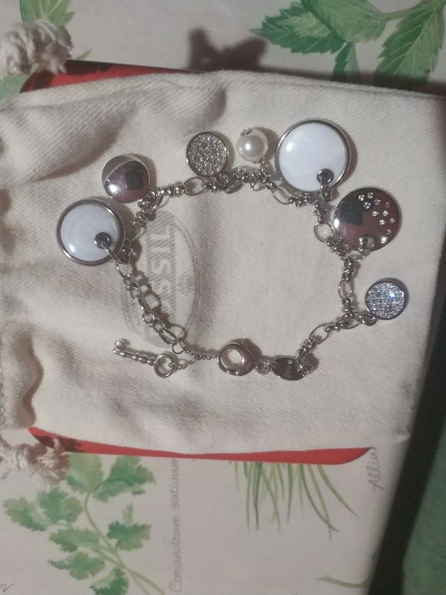 Fossil braccialetto acciaio con ciondoli