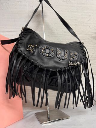 BOLSO TOUS PIEL NEGRA FLECOS BANDOLERA