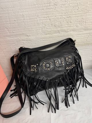 BOLSO TOUS PIEL NEGRA FLECOS BANDOLERA