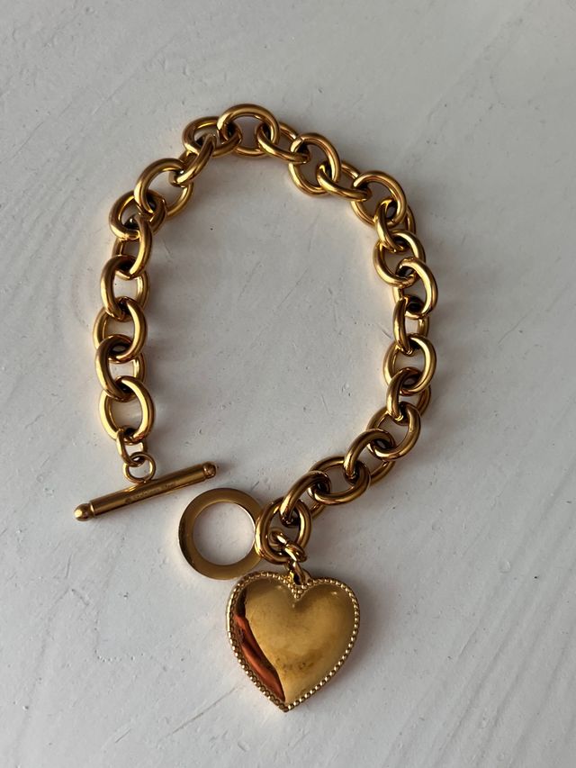 Bracciale catena con cuore acciaio dorato
