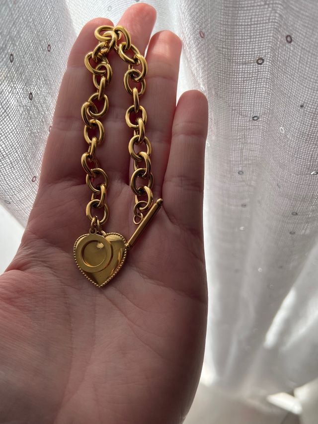 Bracciale catena con cuore acciaio dorato