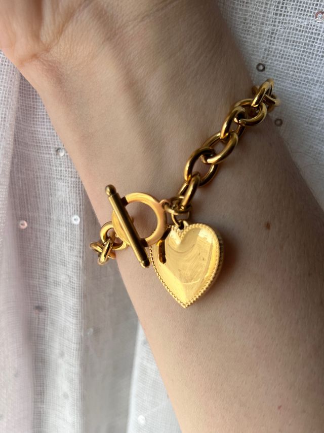 Bracciale catena con cuore acciaio dorato