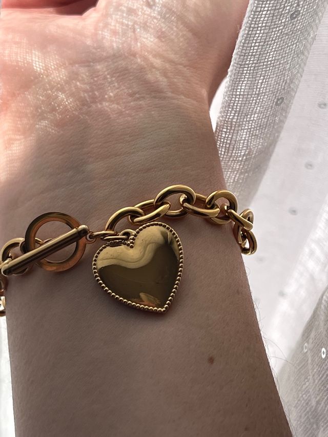Bracciale catena con cuore acciaio dorato