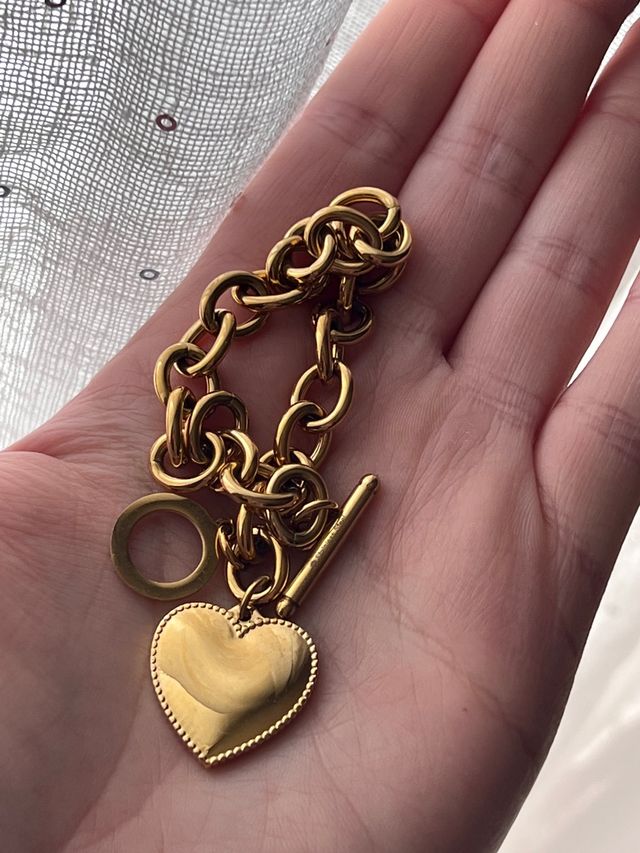 Bracciale catena con cuore acciaio dorato