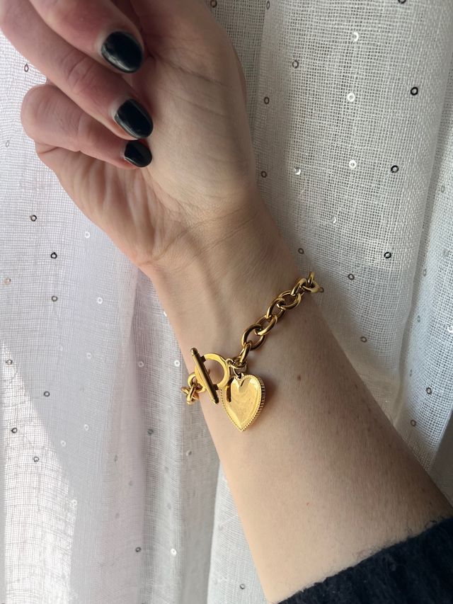 Bracciale catena con cuore acciaio dorato