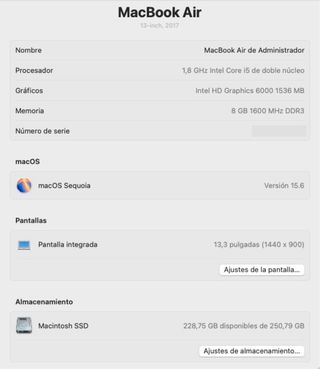 04 MacBook Air 13" 2017 256GB / 8GB / Sequoia 15.6