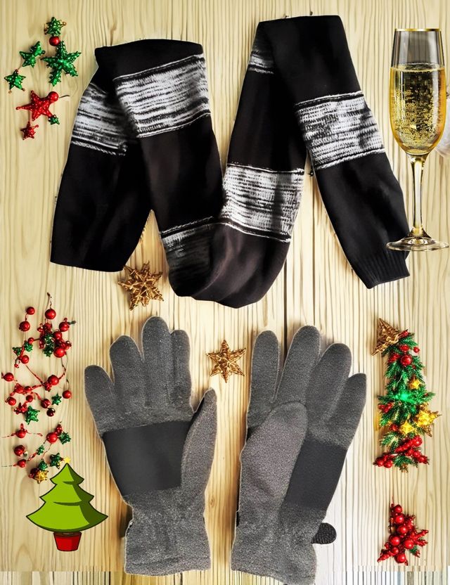 Guanti uomo L + Sciarpa *NUOVI* BELLA Idea Regalo