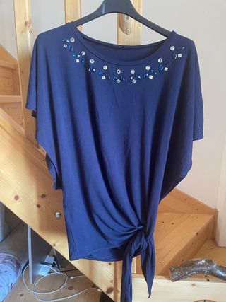 Top blu asimmetrico con pietre "Liu Jo" taglia XS