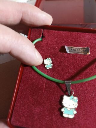 juego pendientes y colgante hello kitty de plata