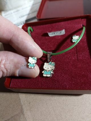 juego pendientes y colgante hello kitty de plata