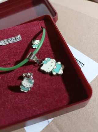 juego pendientes y colgante hello kitty de plata