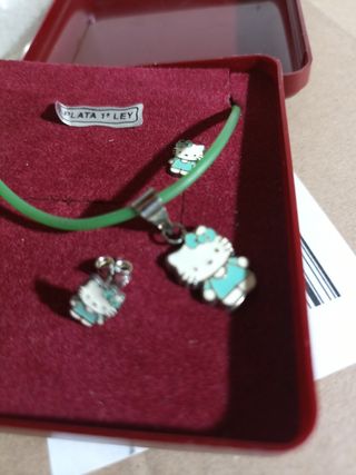 juego pendientes y colgante hello kitty de plata