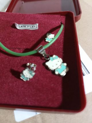 juego pendientes y colgante hello kitty de plata