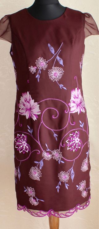 Vestido fiesta en teka fina de gaza color granate