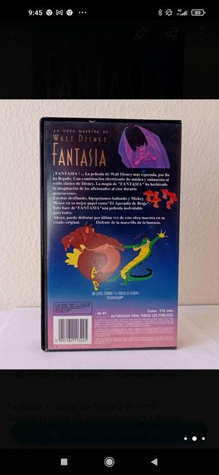 LOTE Blancanieves/Fantasía/101 Dálmatas y + VHS