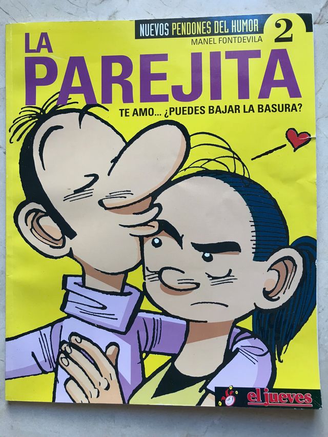 Fumetto. La coppia. Ti amo Puoi mettere giù la spazzatura?