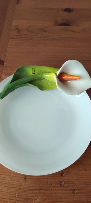 piatto in vetro decorato con fiore di calla in por