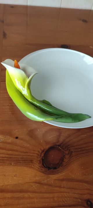 piatto in vetro decorato con fiore di calla in por