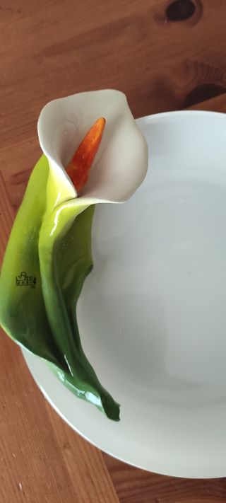 piatto in vetro decorato con fiore di calla in por