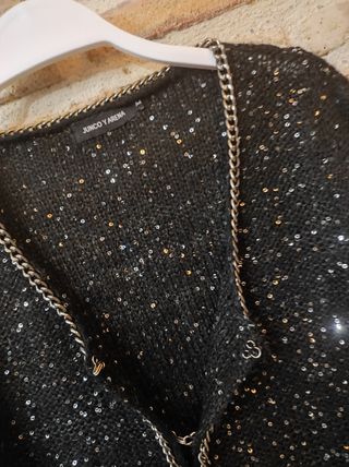 CHAQUETA PUNTO BRILLI, LENTEJUELAS, CADENA