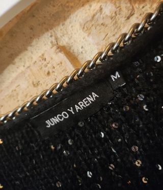 CHAQUETA PUNTO BRILLI, LENTEJUELAS, CADENA
