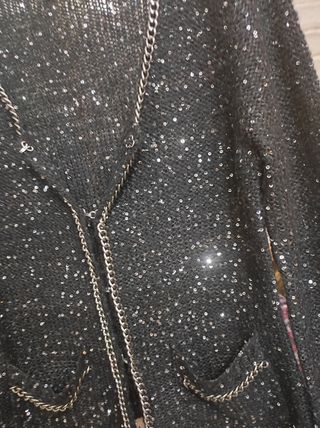 CHAQUETA PUNTO BRILLI, LENTEJUELAS, CADENA
