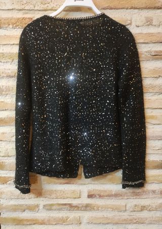 CHAQUETA PUNTO BRILLI, LENTEJUELAS, CADENA