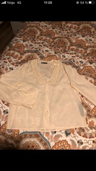 Camisa zara beige bordada