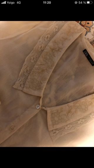 Camisa zara beige bordada