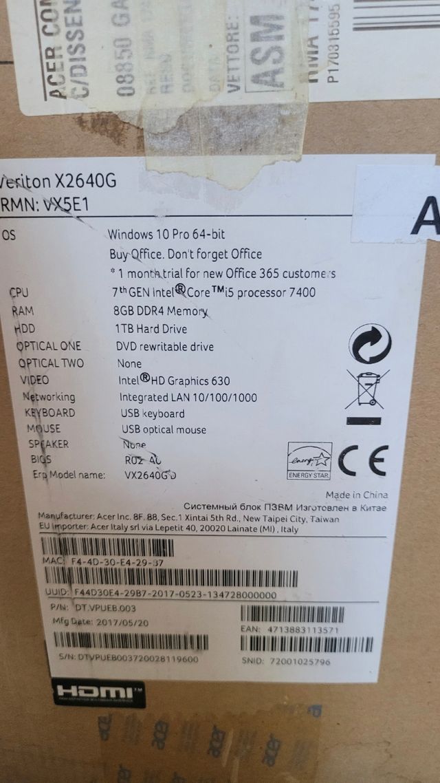 acer veriton x con teclado y ratón nuevos