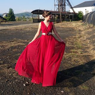 VESTIDO LARGO FIESTA GRANATE