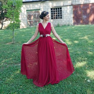 VESTIDO LARGO FIESTA GRANATE